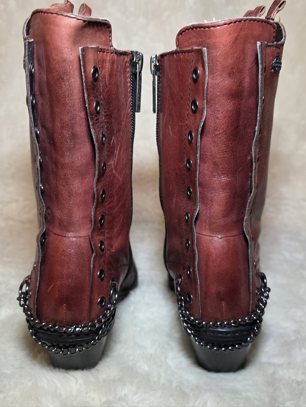 Harley-Davidson Vannis Red Leather Moto Boots - Size 6 - MINT Rare - Picture 7 of 15